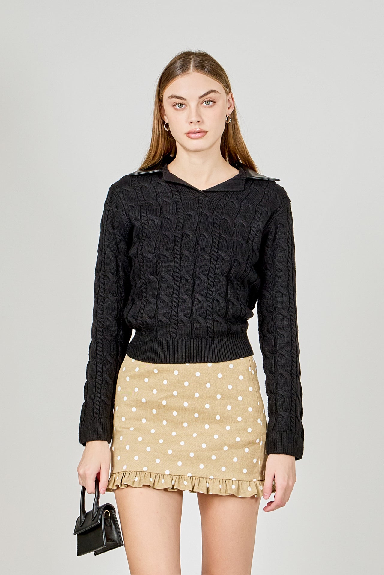 ENDLESS ROSE - Faux leather Cable Knit Sweater - SWEATERS & KNITS available at Objectrare