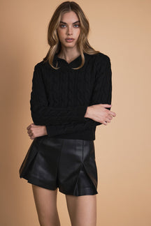 ENDLESS ROSE - Faux leather Cable Knit Sweater - SWEATERS & KNITS available at Objectrare