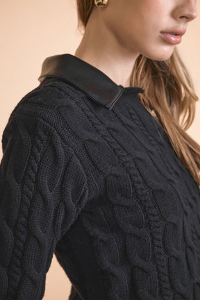 ENDLESS ROSE - Faux leather Cable Knit Sweater - SWEATERS & KNITS available at Objectrare