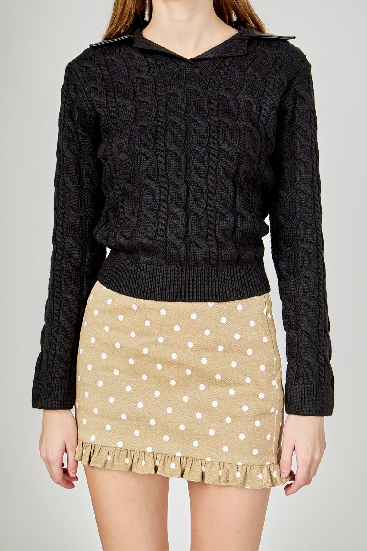 ENDLESS ROSE - Faux leather Cable Knit Sweater - SWEATERS & KNITS available at Objectrare