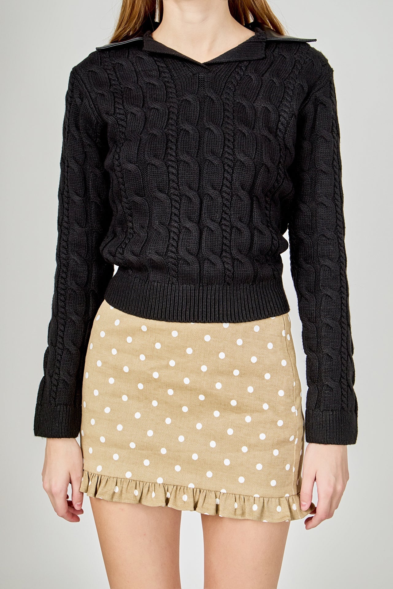 ENDLESS ROSE - Faux leather Cable Knit Sweater - SWEATERS & KNITS available at Objectrare