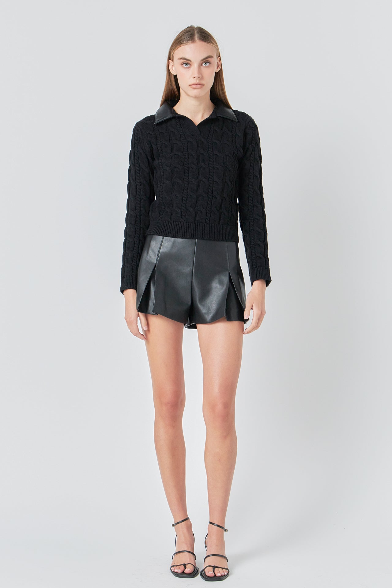 ENDLESS ROSE - Leather Cable Knit Sweater - SWEATERS & KNITS available at Objectrare