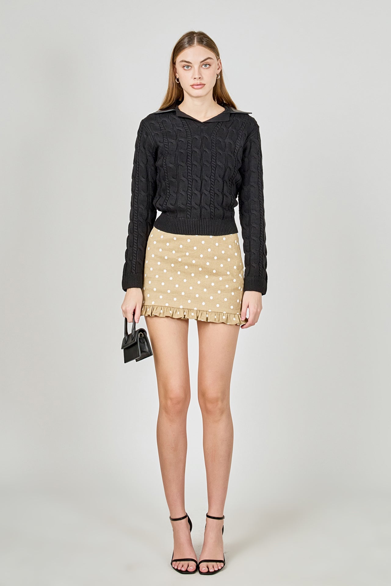 ENDLESS ROSE - Faux leather Cable Knit Sweater - SWEATERS & KNITS available at Objectrare