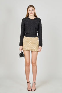 ENDLESS ROSE - Faux leather Cable Knit Sweater - SWEATERS & KNITS available at Objectrare