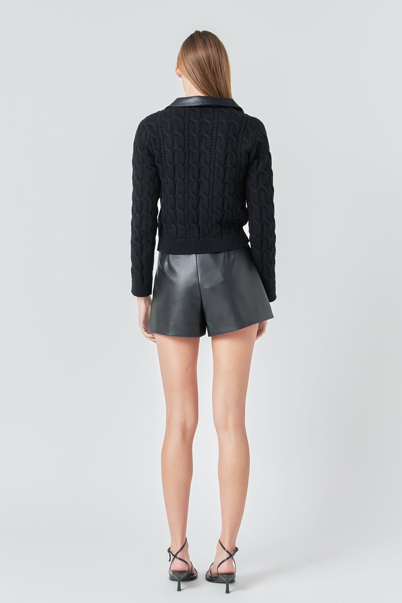 ENDLESS ROSE - Leather Cable Knit Sweater - SWEATERS & KNITS available at Objectrare