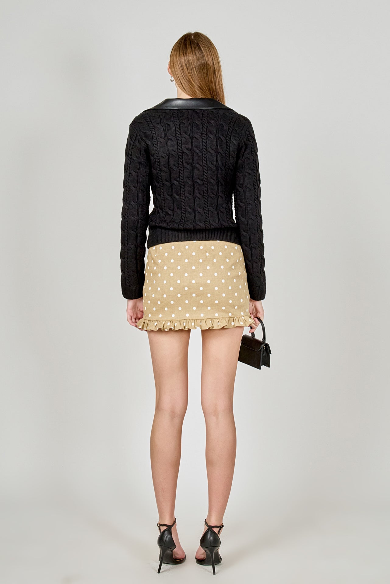 ENDLESS ROSE - Faux leather Cable Knit Sweater - SWEATERS & KNITS available at Objectrare