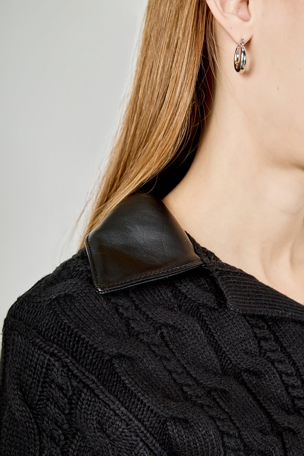 ENDLESS ROSE - Faux leather Cable Knit Sweater - SWEATERS & KNITS available at Objectrare