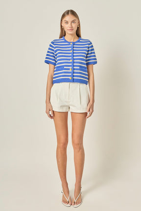 ENGLISH FACTORY - Knit Striped Sweater Cardigan - SWEATERS & KNITS available at Objectrare