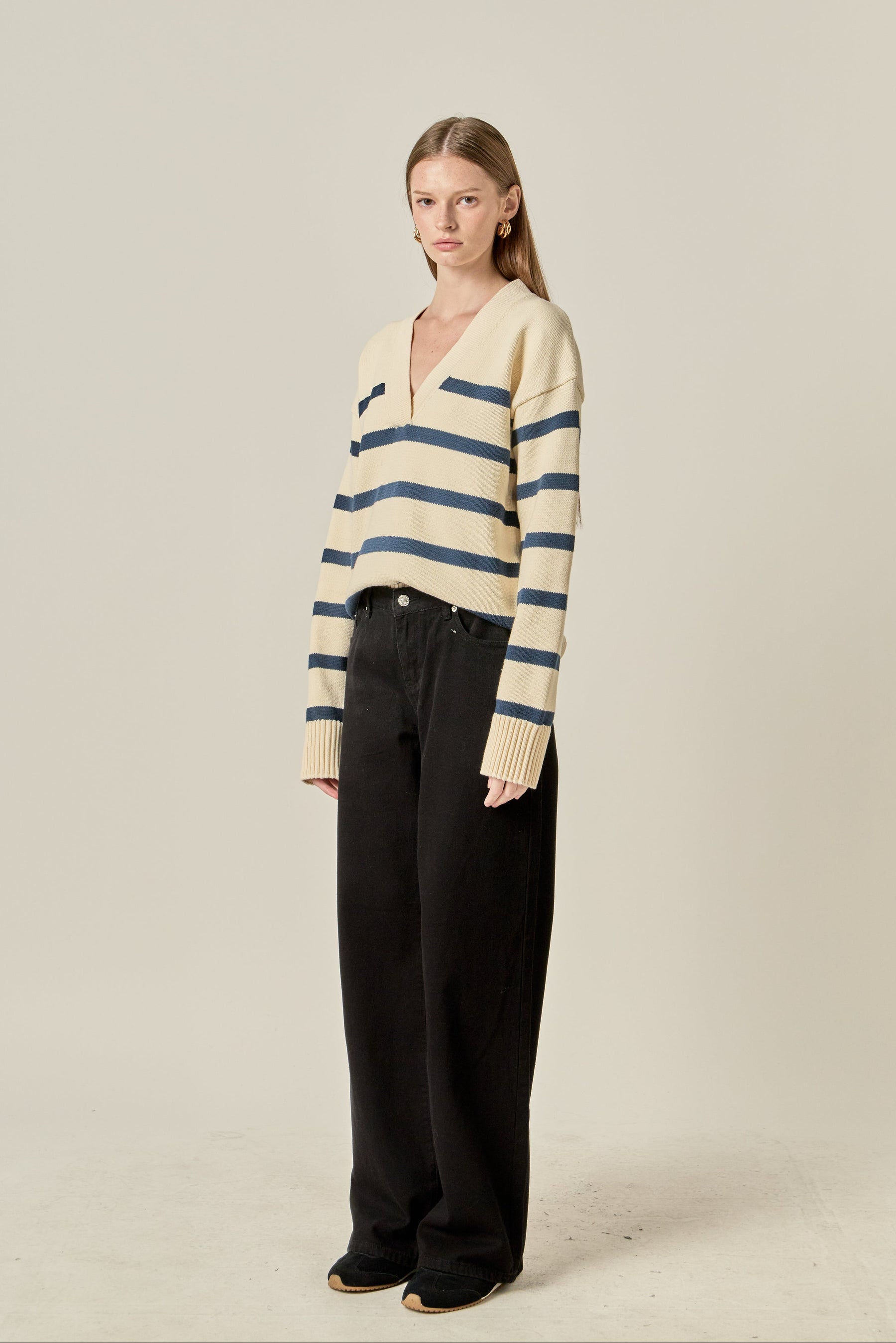 Striped V Neck Sweater