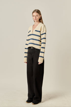 Striped V Neck Sweater