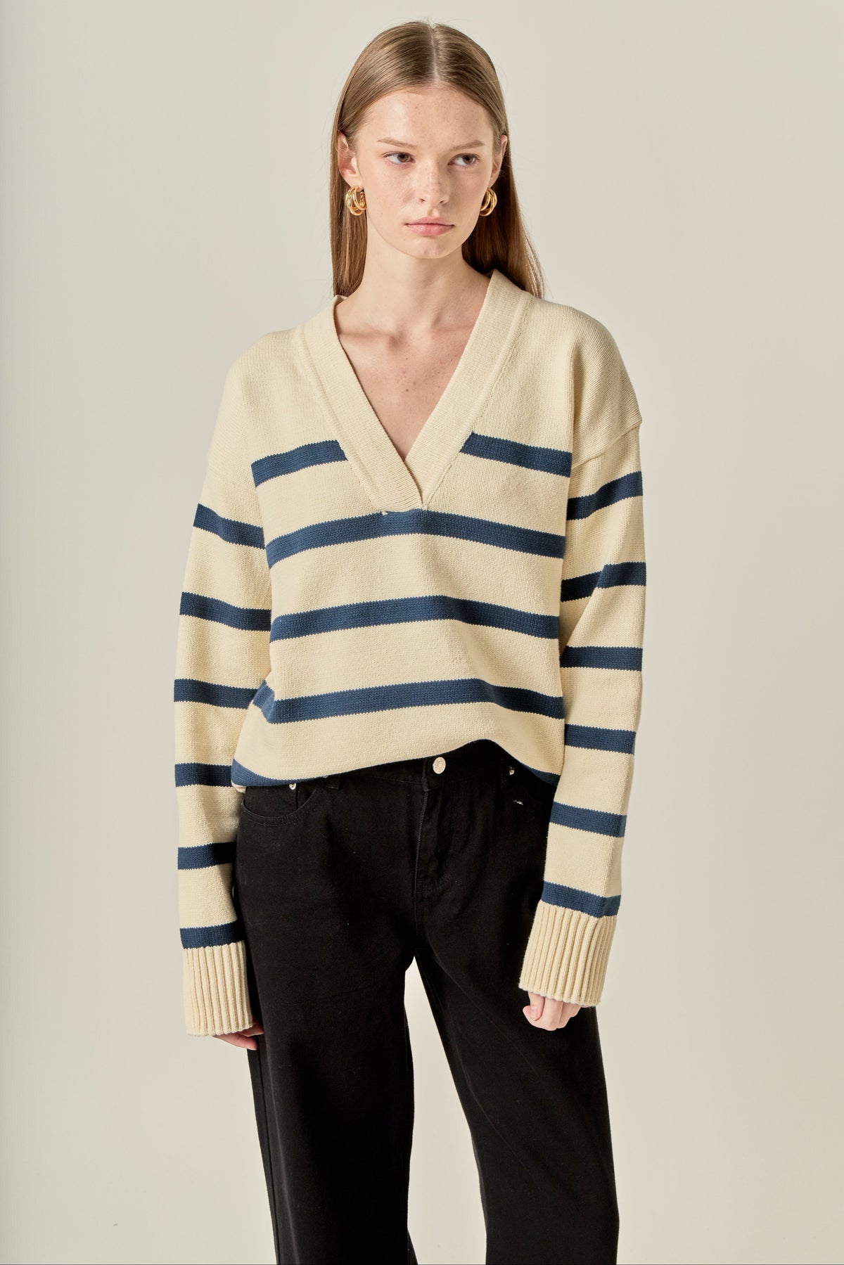 Striped V Neck Sweater