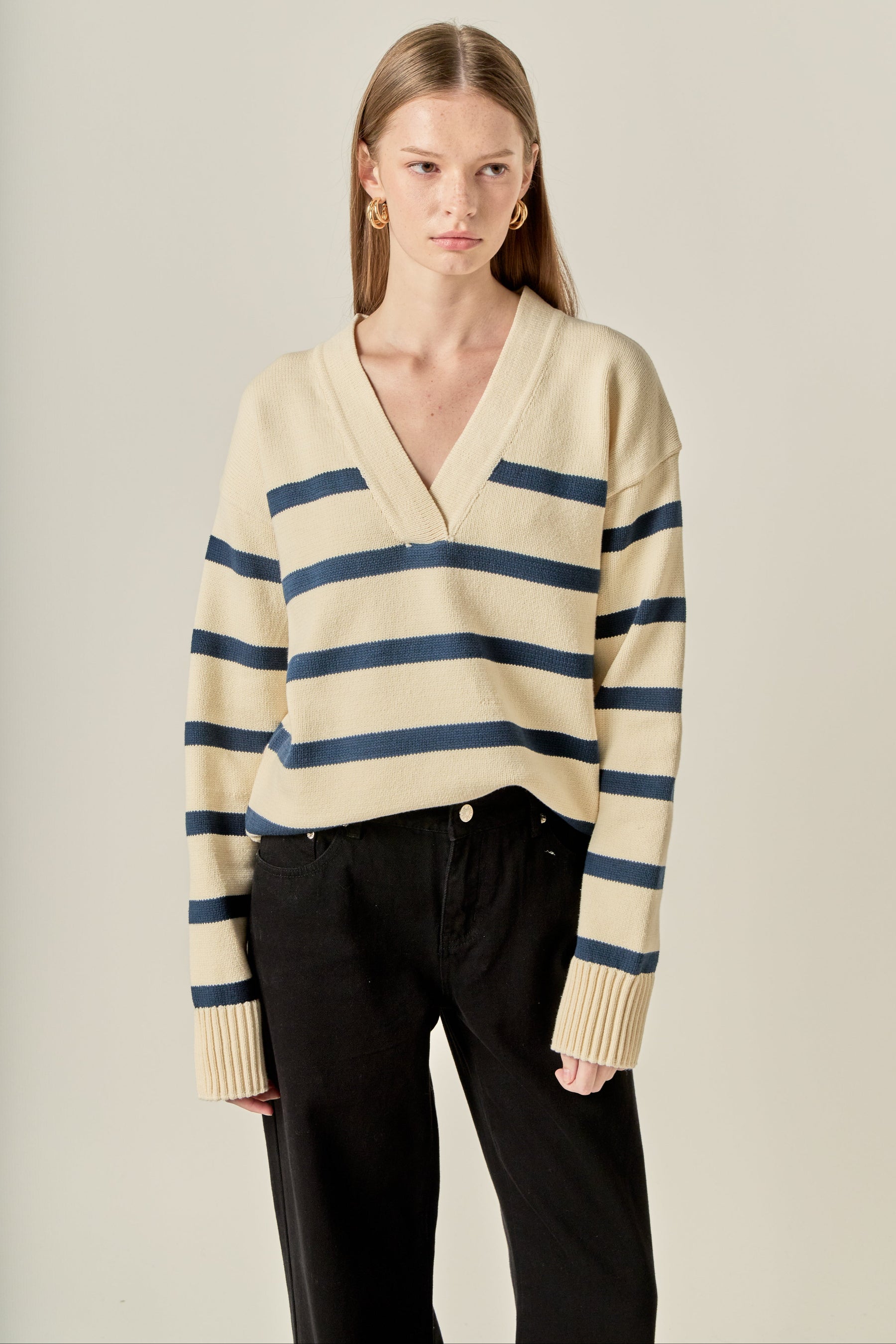 Striped V Neck Sweater