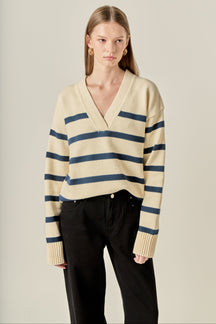 Striped V Neck Sweater