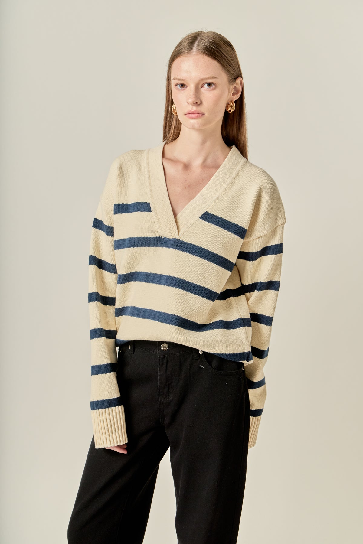 Striped V Neck Sweater