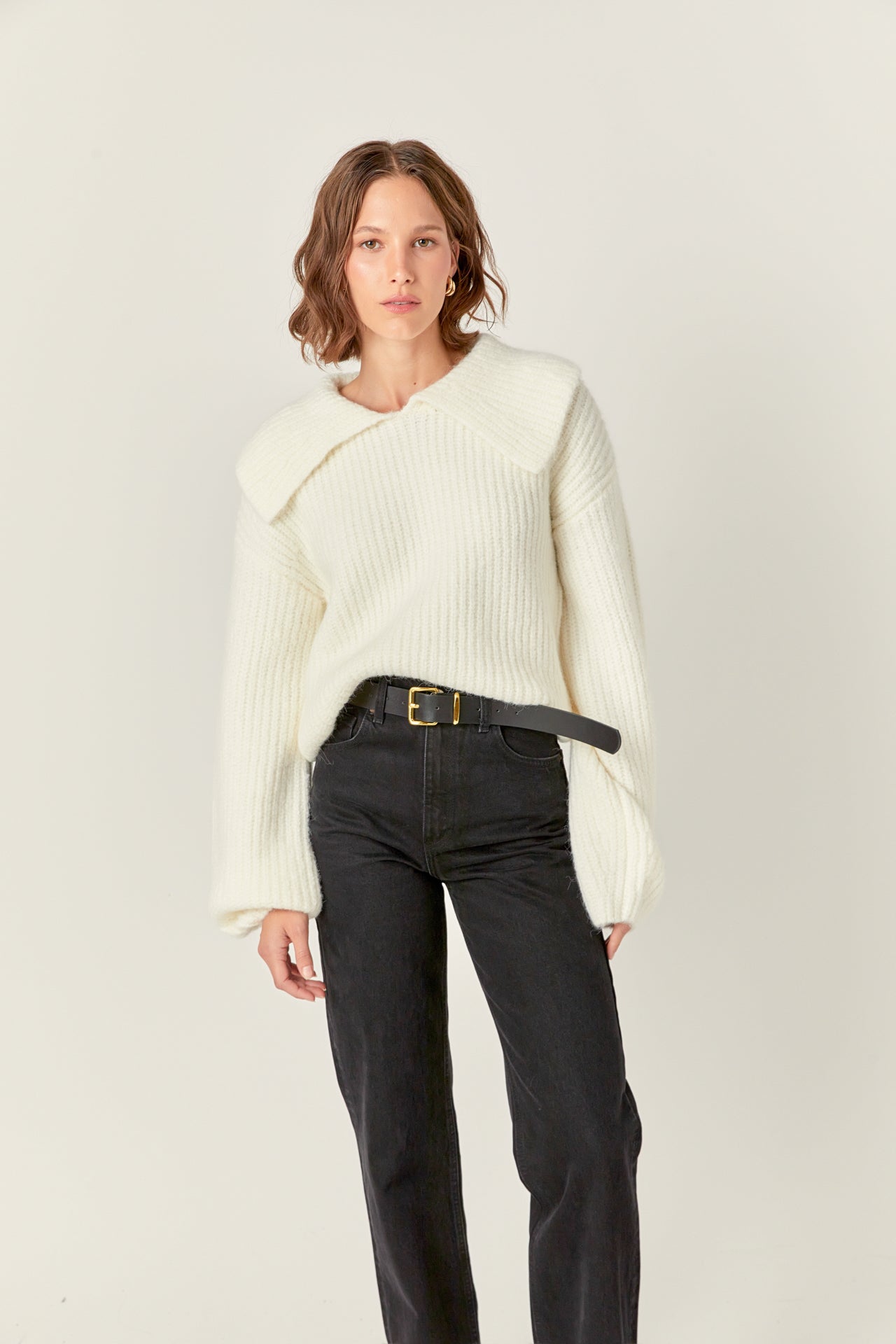 ENGLISH FACTORY - English Factory - Collared Rib Chunky Sweater - SWEATERS & KNITS available at Objectrare