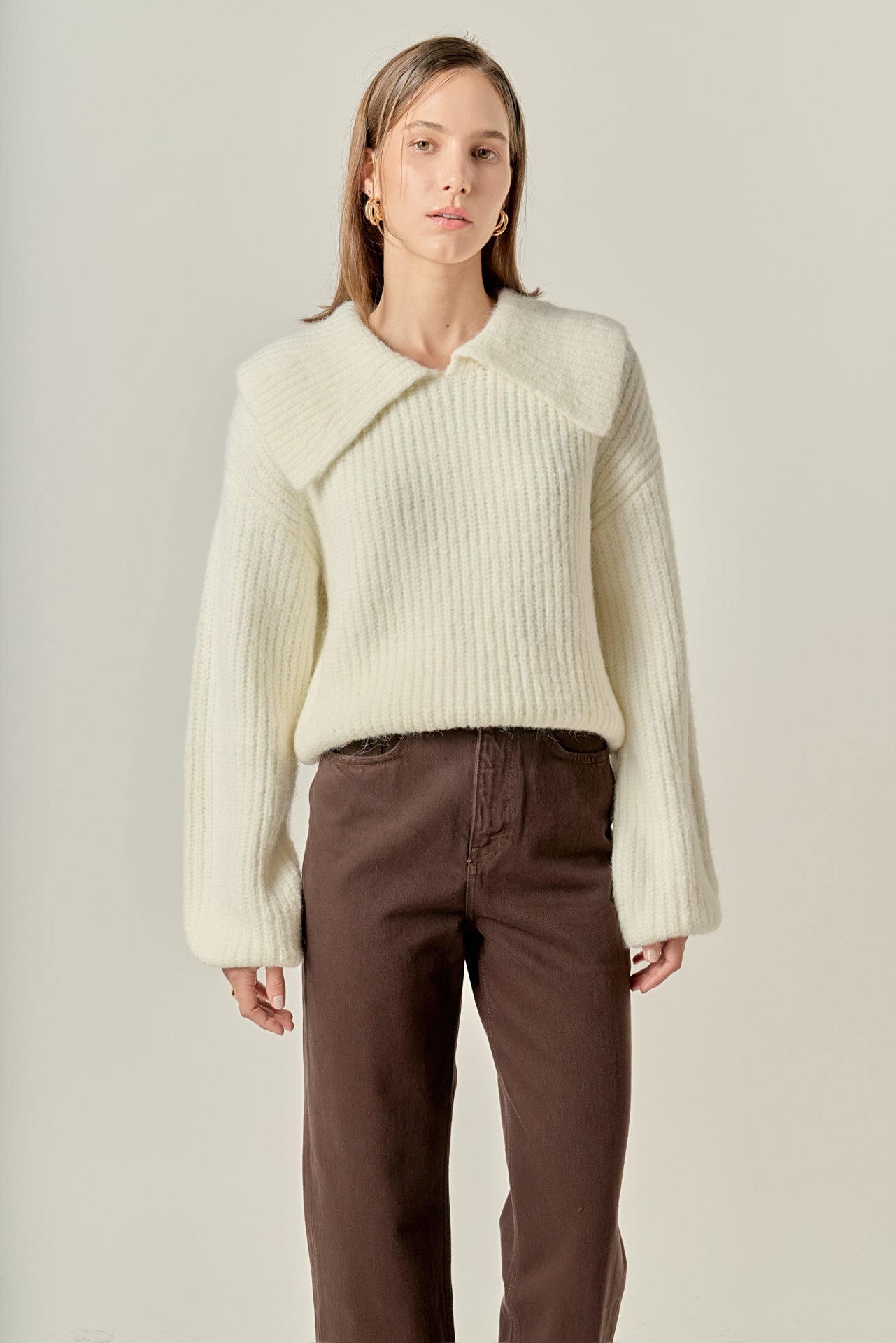 ENGLISH FACTORY - Collared Rib Chunky Sweater - SWEATERS & KNITS available at Objectrare