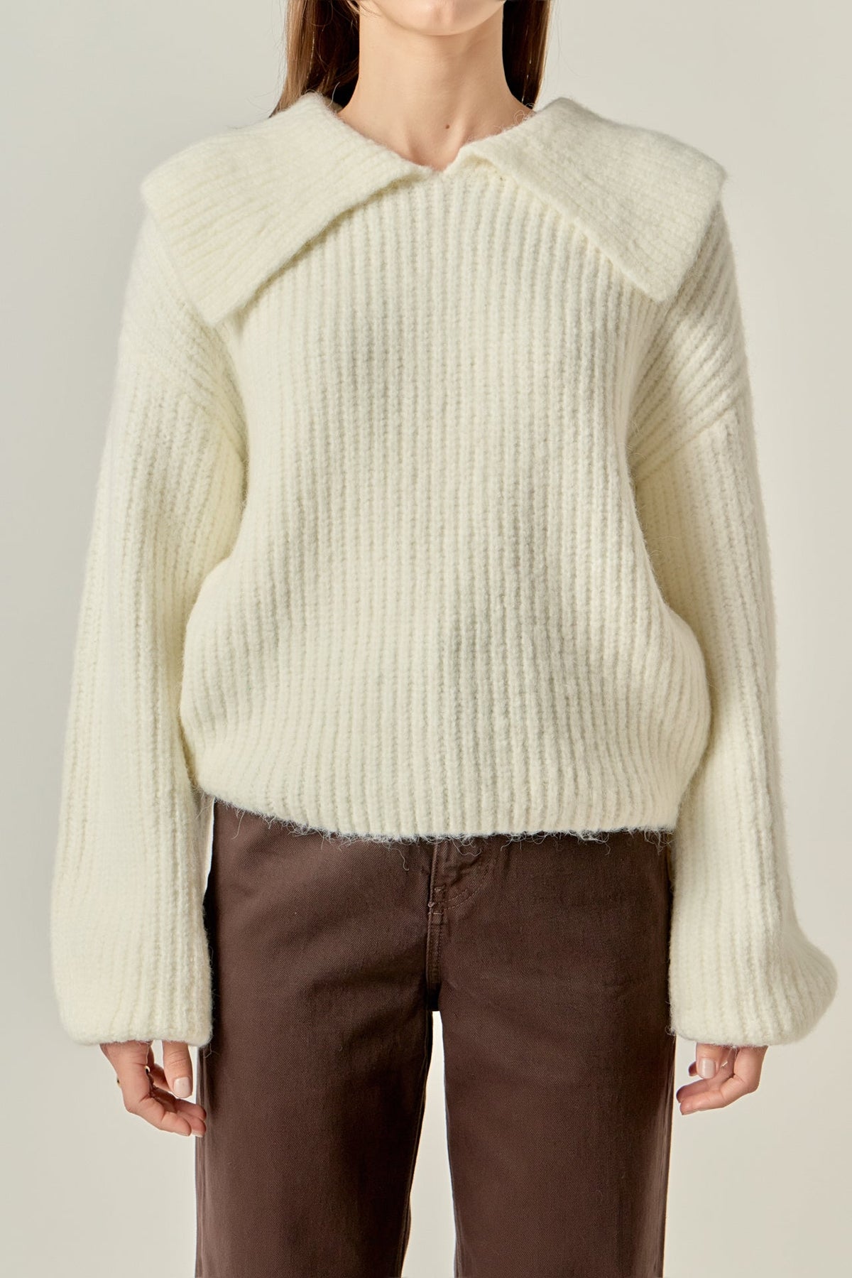 ENGLISH FACTORY - Collared Rib Chunky Sweater - SWEATERS & KNITS available at Objectrare