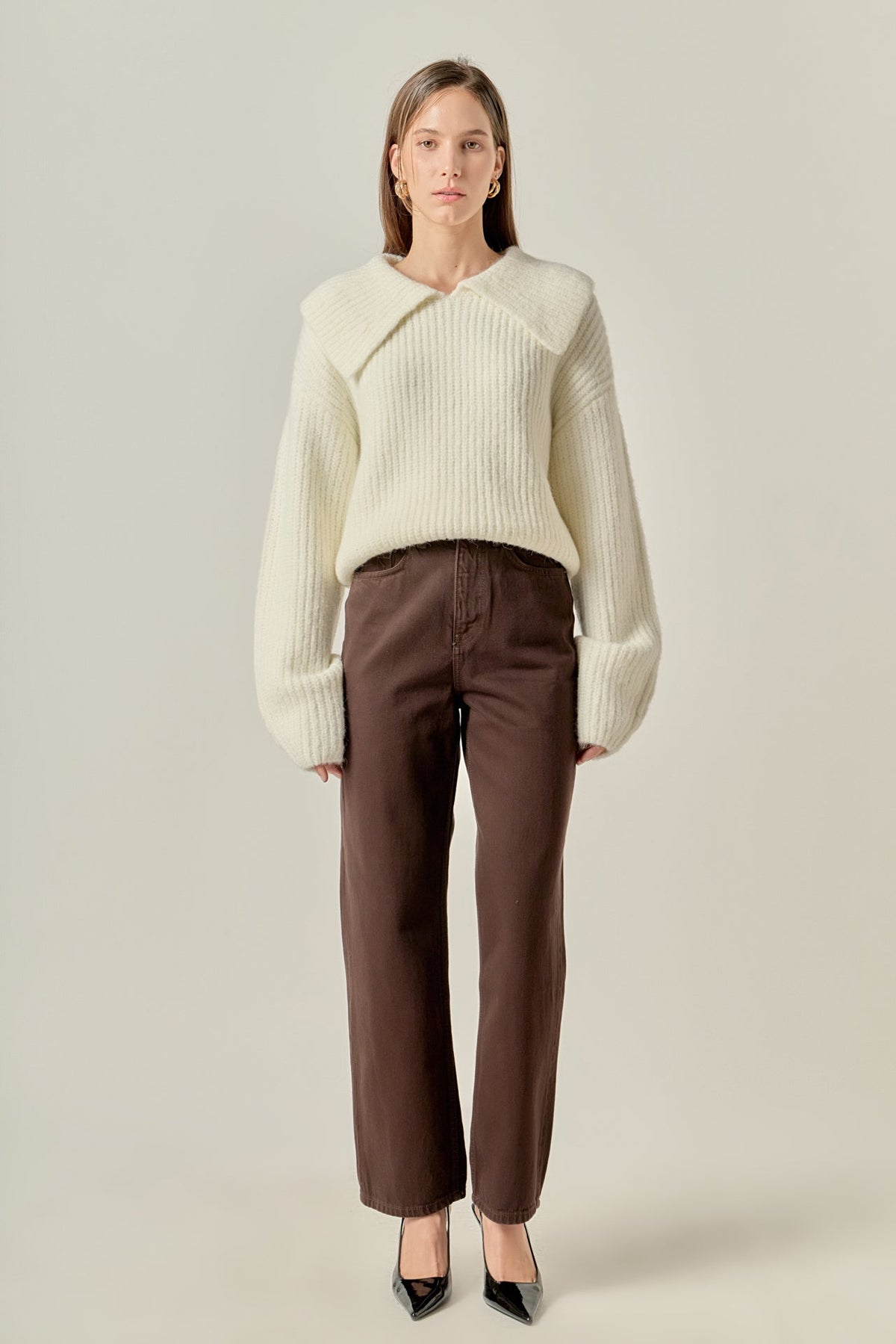 ENGLISH FACTORY - Collared Rib Chunky Sweater - SWEATERS & KNITS available at Objectrare