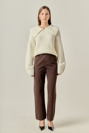 ENGLISH FACTORY - Collared Rib Chunky Sweater - SWEATERS & KNITS available at Objectrare