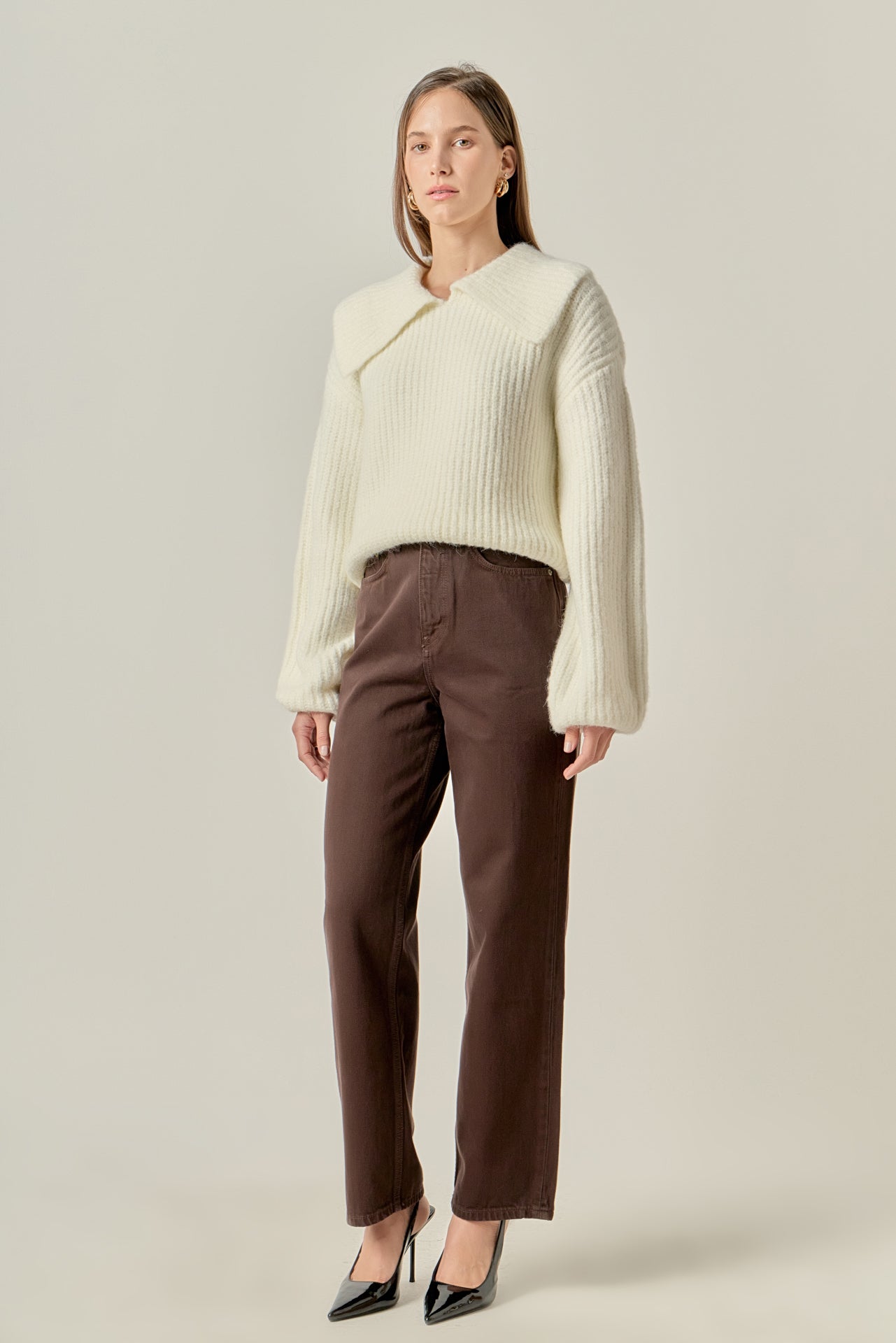 ENGLISH FACTORY - Collared Rib Chunky Sweater - SWEATERS & KNITS available at Objectrare