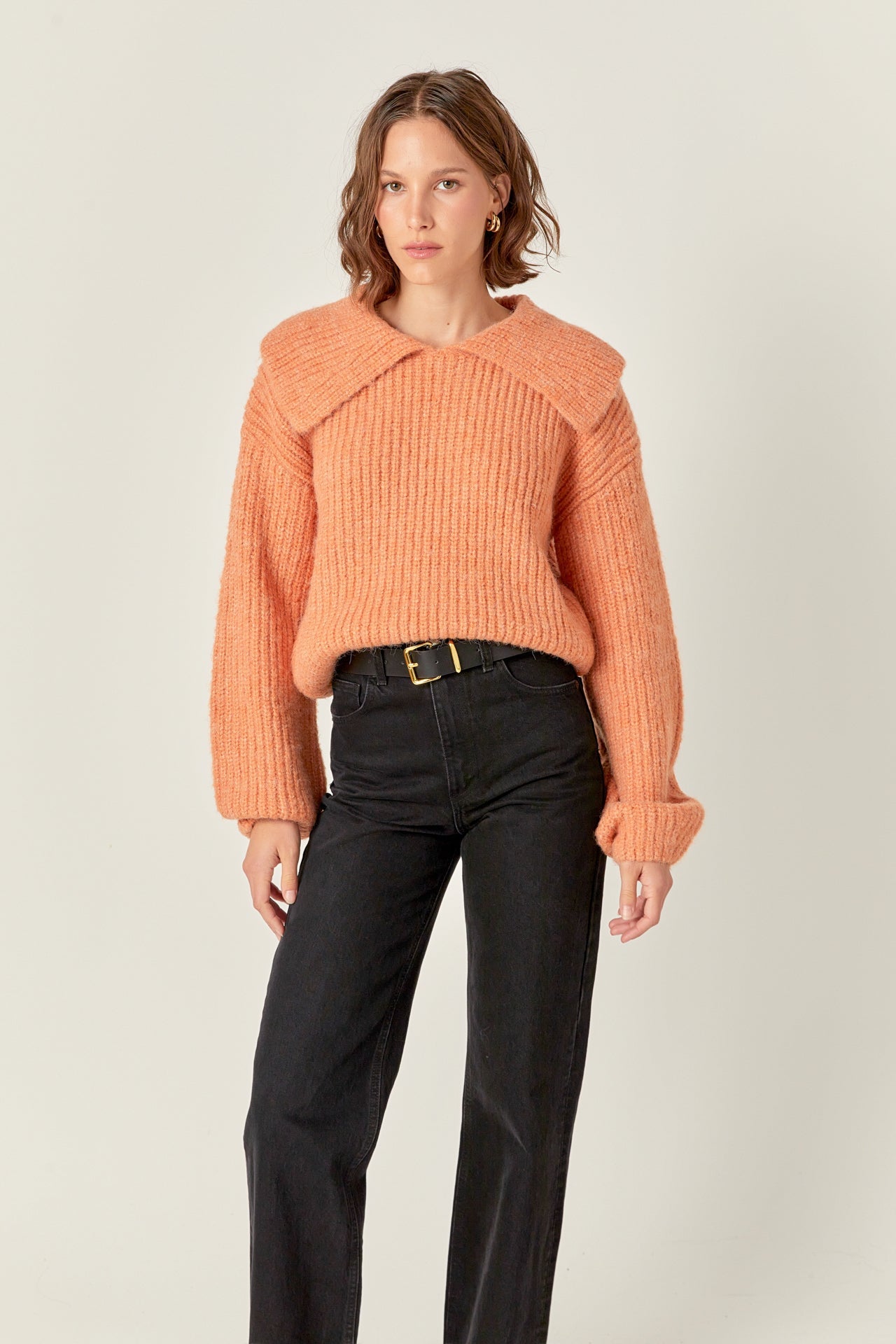 ENGLISH FACTORY - Collared Rib Chunky Sweater - SWEATERS & KNITS available at Objectrare