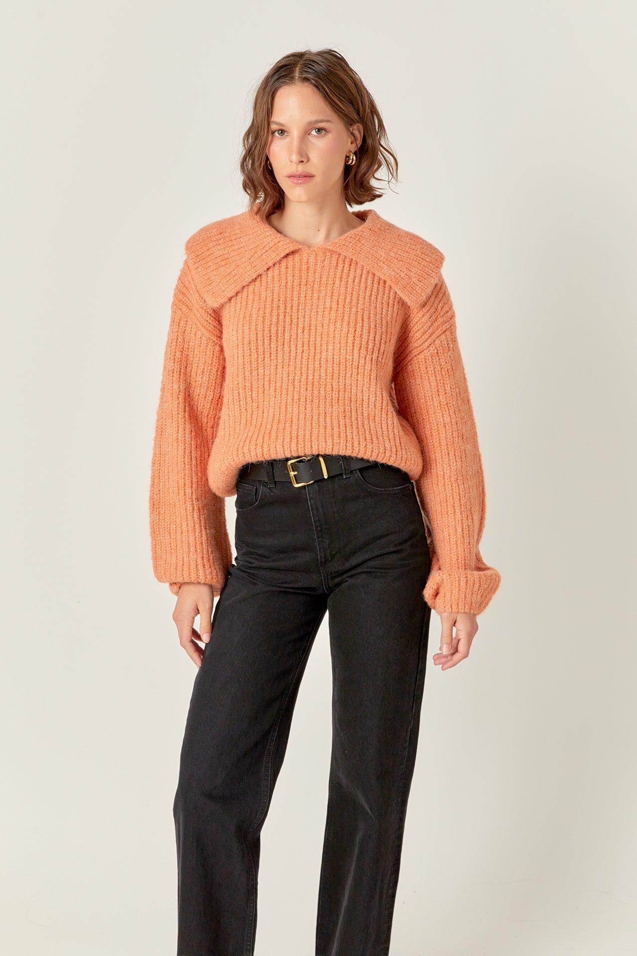 ENGLISH FACTORY - English Factory - Collared Rib Chunky Sweater - SWEATERS & KNITS available at Objectrare