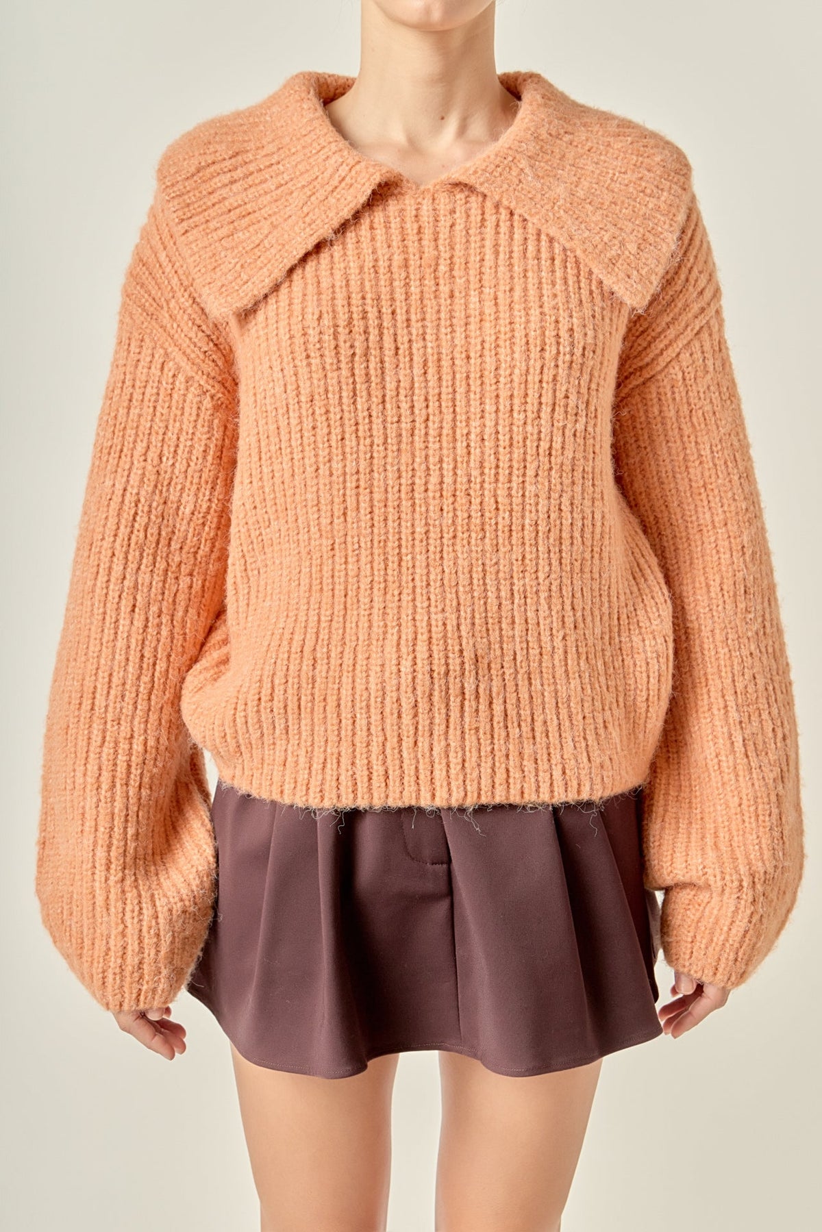 ENGLISH FACTORY - Collared Rib Chunky Sweater - SWEATERS & KNITS available at Objectrare
