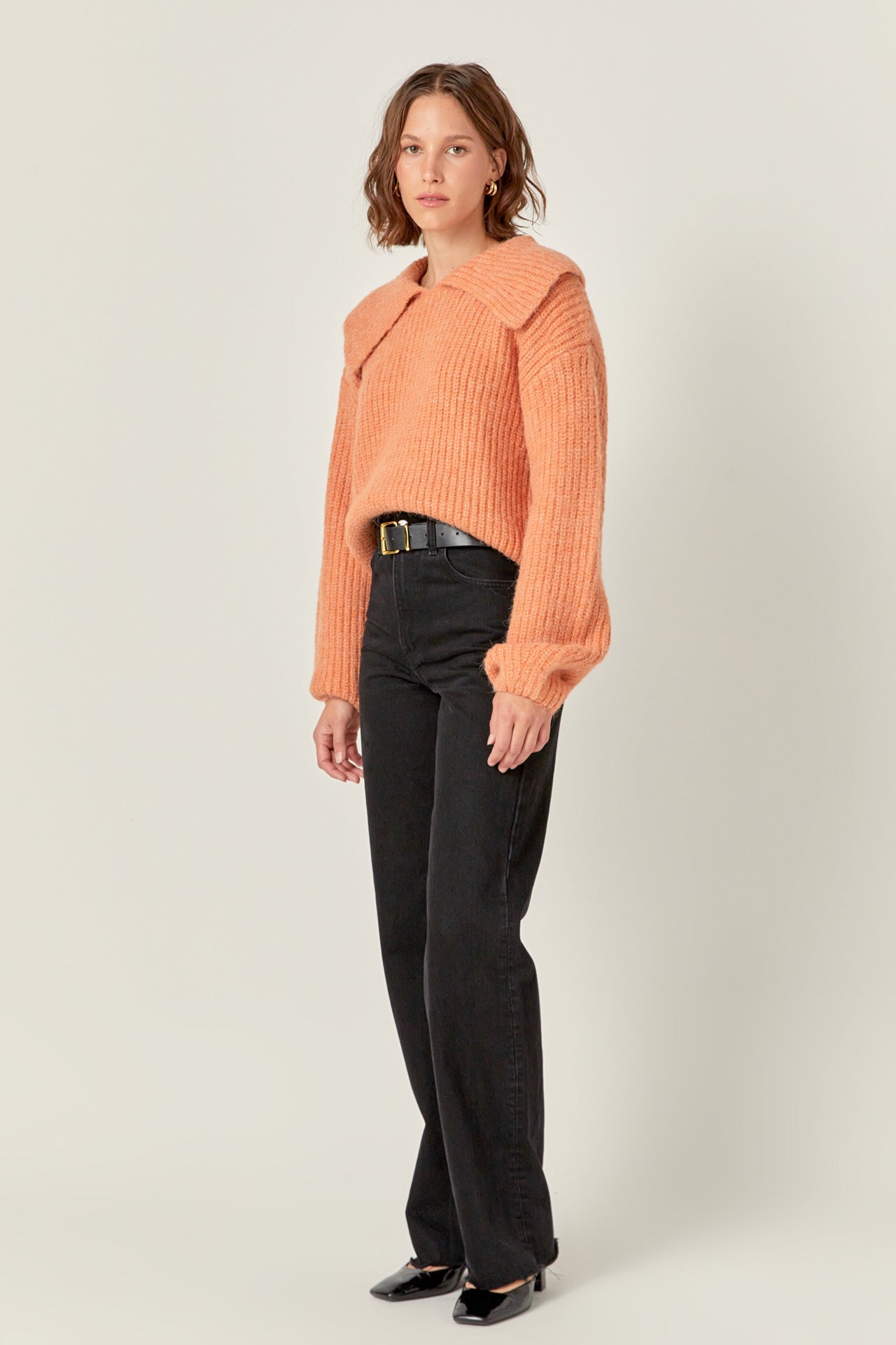 ENGLISH FACTORY - Collared Rib Chunky Sweater - SWEATERS & KNITS available at Objectrare