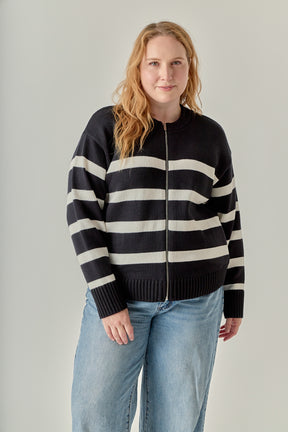Zip Up Striped Sweater