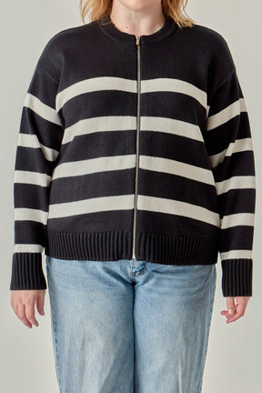 Zip Up Striped Sweater