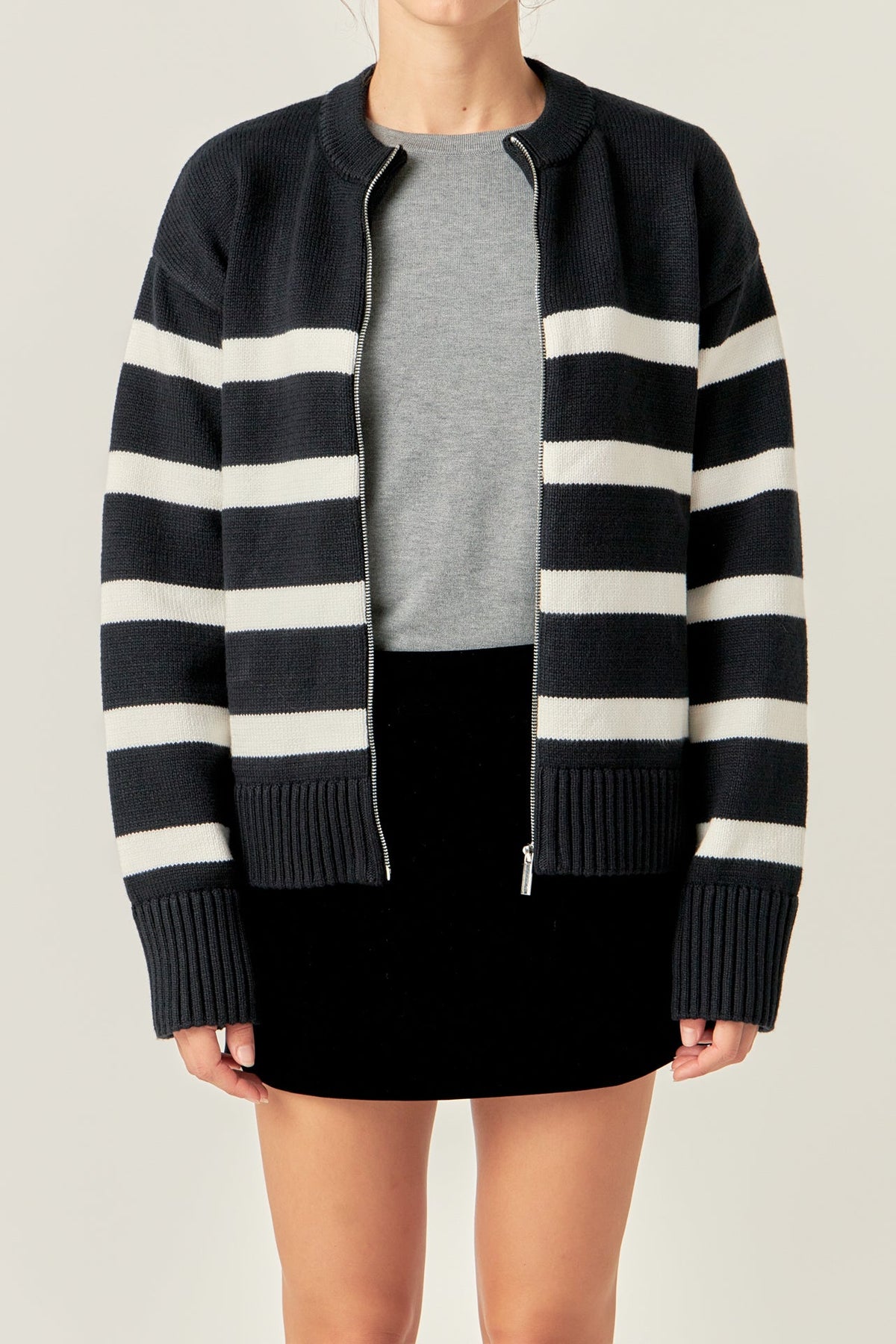 ENGLISH FACTORY - Zip Up Striped Sweater - SWEATERS & KNITS available at Objectrare