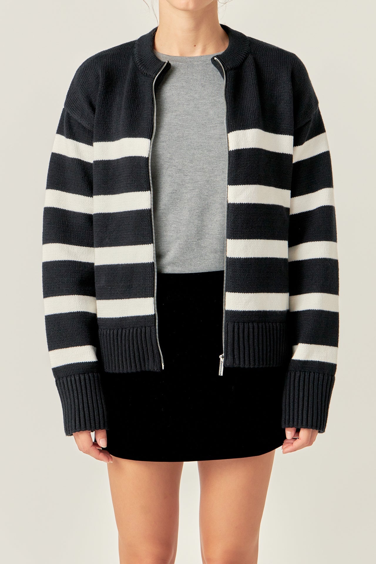 ENGLISH FACTORY - English Factory - Zip Up Striped Sweater - SWEATERS & KNITS available at Objectrare