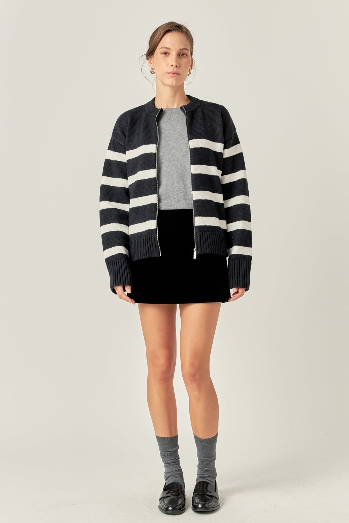 ENGLISH FACTORY - Zip Up Striped Sweater - SWEATERS & KNITS available at Objectrare