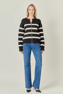 ENGLISH FACTORY - Zip Up Striped Sweater - SWEATERS & KNITS available at Objectrare