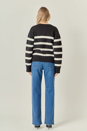 ENGLISH FACTORY - Zip Up Striped Sweater - SWEATERS & KNITS available at Objectrare