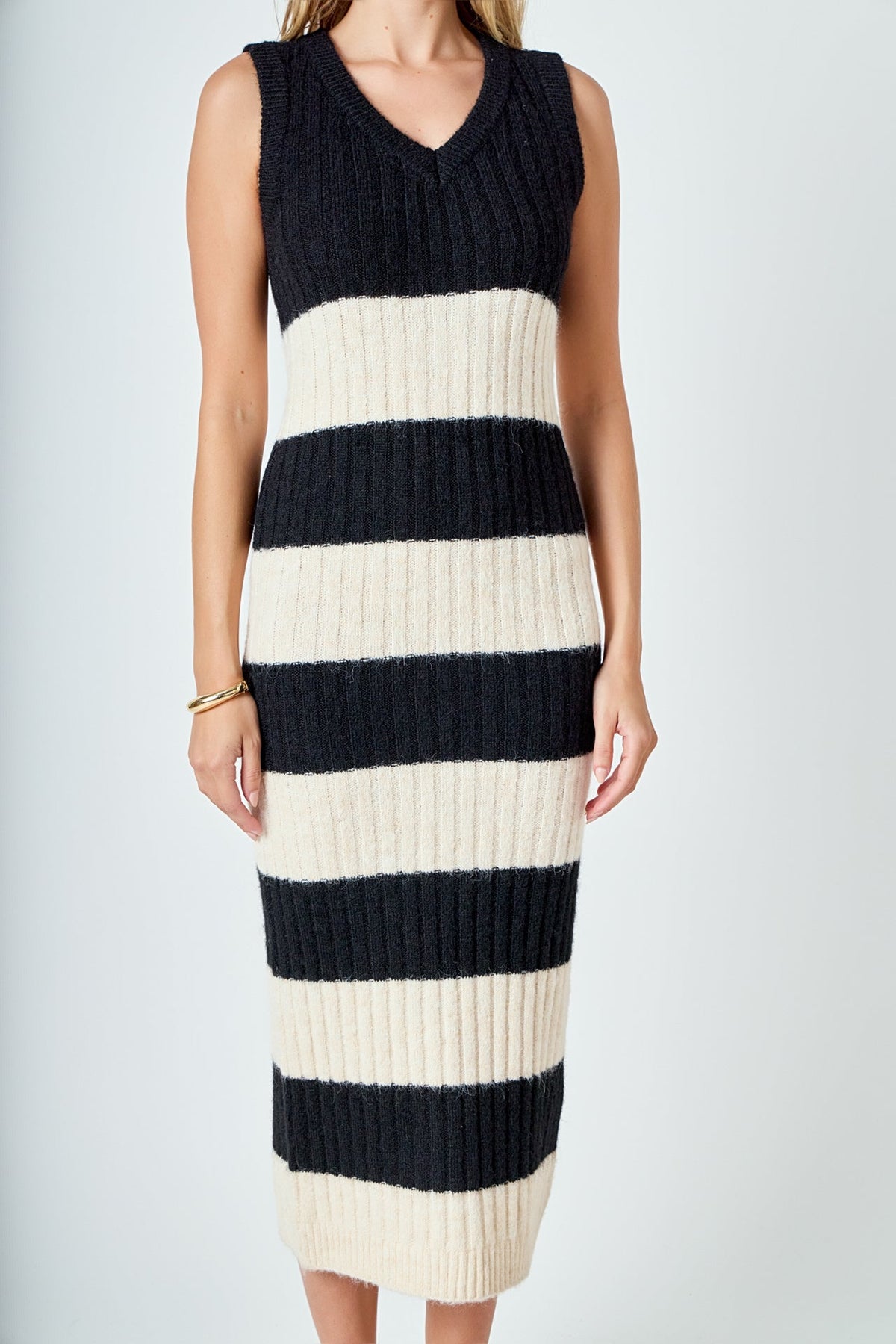 ENDLESS ROSE - Striped Knit Midi Dress - DRESSES available at Objectrare