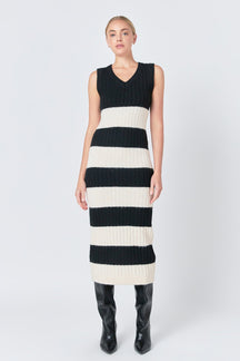 ENDLESS ROSE - Striped Knit Midi Dress - DRESSES available at Objectrare