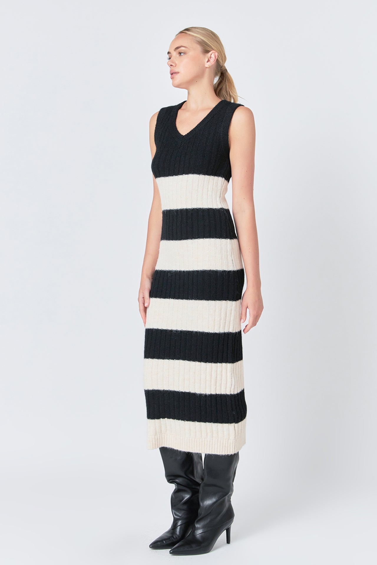 ENDLESS ROSE - Striped Knit Midi Dress - DRESSES available at Objectrare