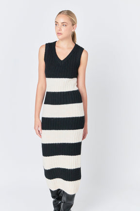 ENDLESS ROSE - Striped Knit Midi Dress - DRESSES available at Objectrare