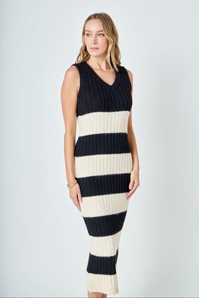 ENDLESS ROSE - Striped Knit Midi Dress - DRESSES available at Objectrare