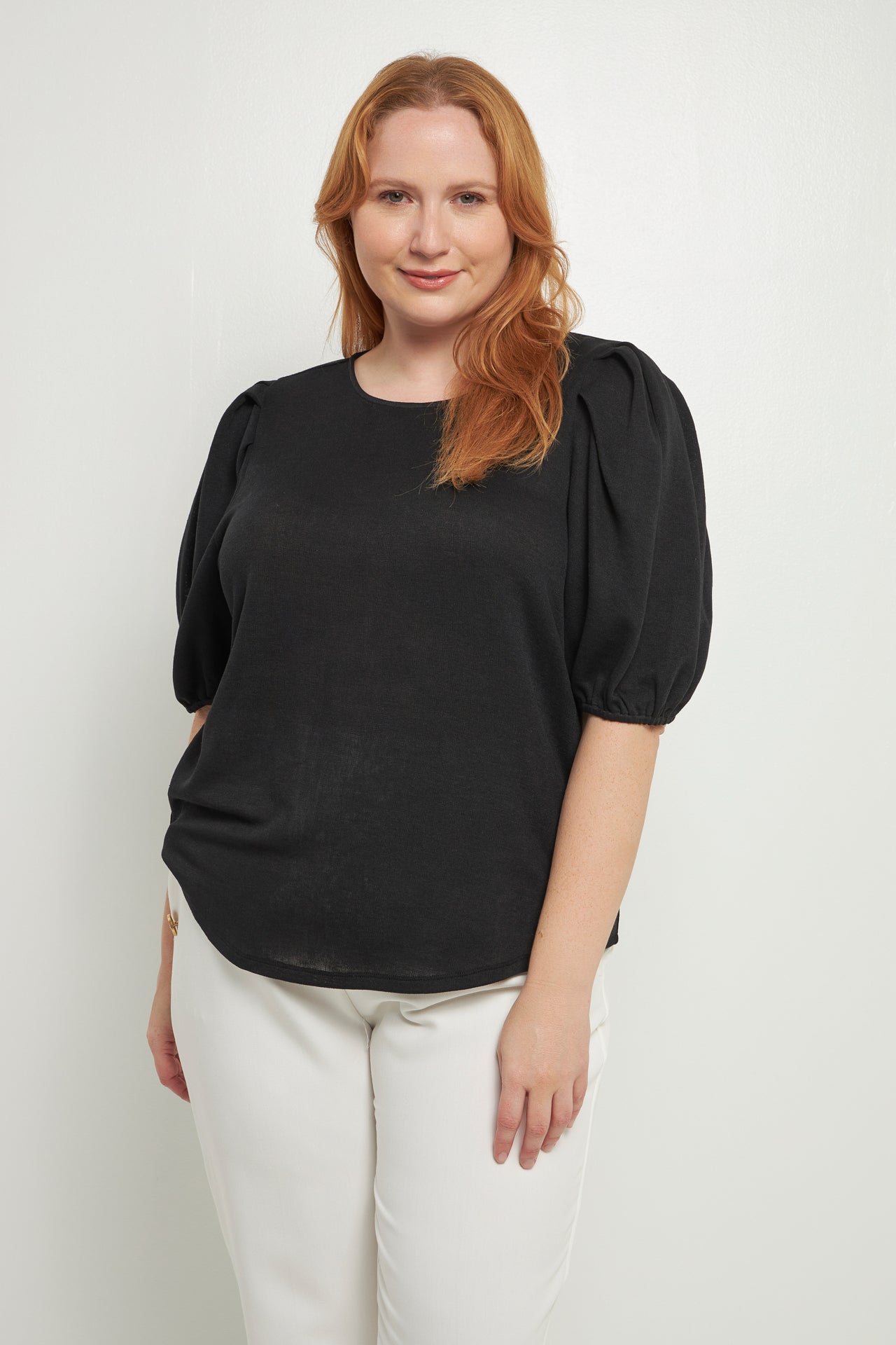 ENGLISH FACTORY - English Factory - Plus Size Pleated Shoulder Knit Top - TOPS available at Objectrare