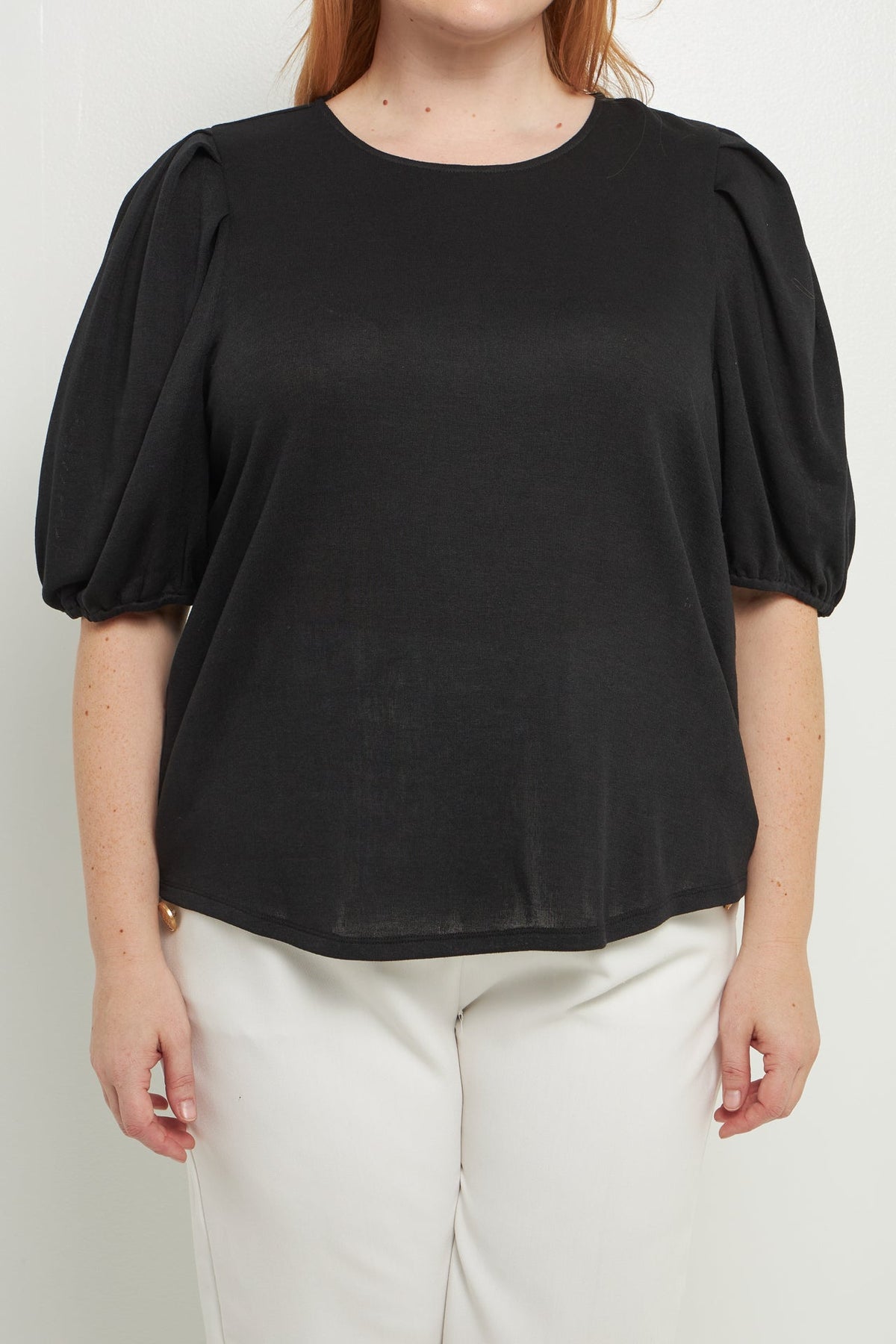 ENGLISH FACTORY - English Factory - Plus Size Pleated Shoulder Knit Top - TOPS available at Objectrare