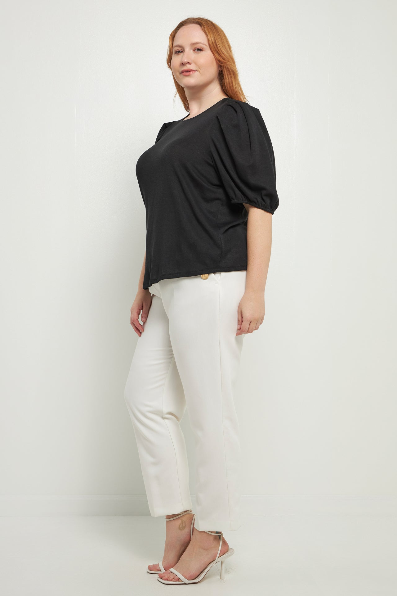 ENGLISH FACTORY - English Factory - Plus Size Pleated Shoulder Knit Top - TOPS available at Objectrare