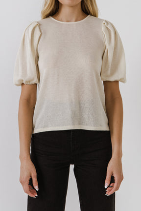 ENGLISH FACTORY - Puff Sleeve Knit Top - SHIRTS & BLOUSES available at Objectrare