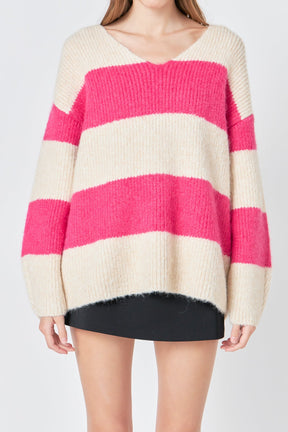 ENDLESS ROSE - Endless Rose - Fuzzy Striped Oversized Sweater - SWEATERS & KNITS available at Objectrare