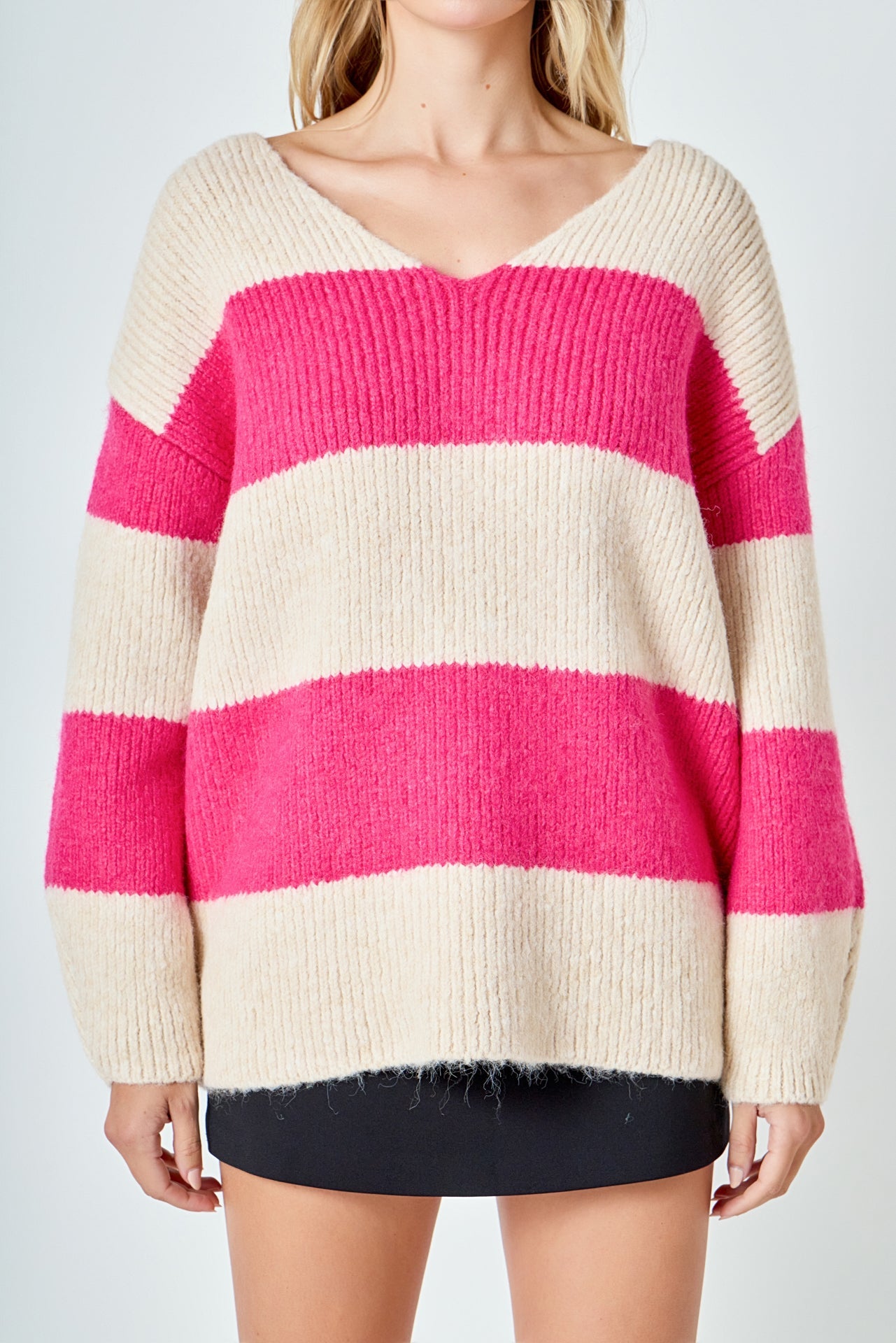 ENDLESS ROSE - Fuzzy Striped Oversized Sweater - SWEATERS & KNITS available at Objectrare