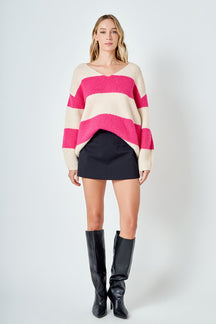 ENDLESS ROSE - Fuzzy Striped Oversized Sweater - SWEATERS & KNITS available at Objectrare