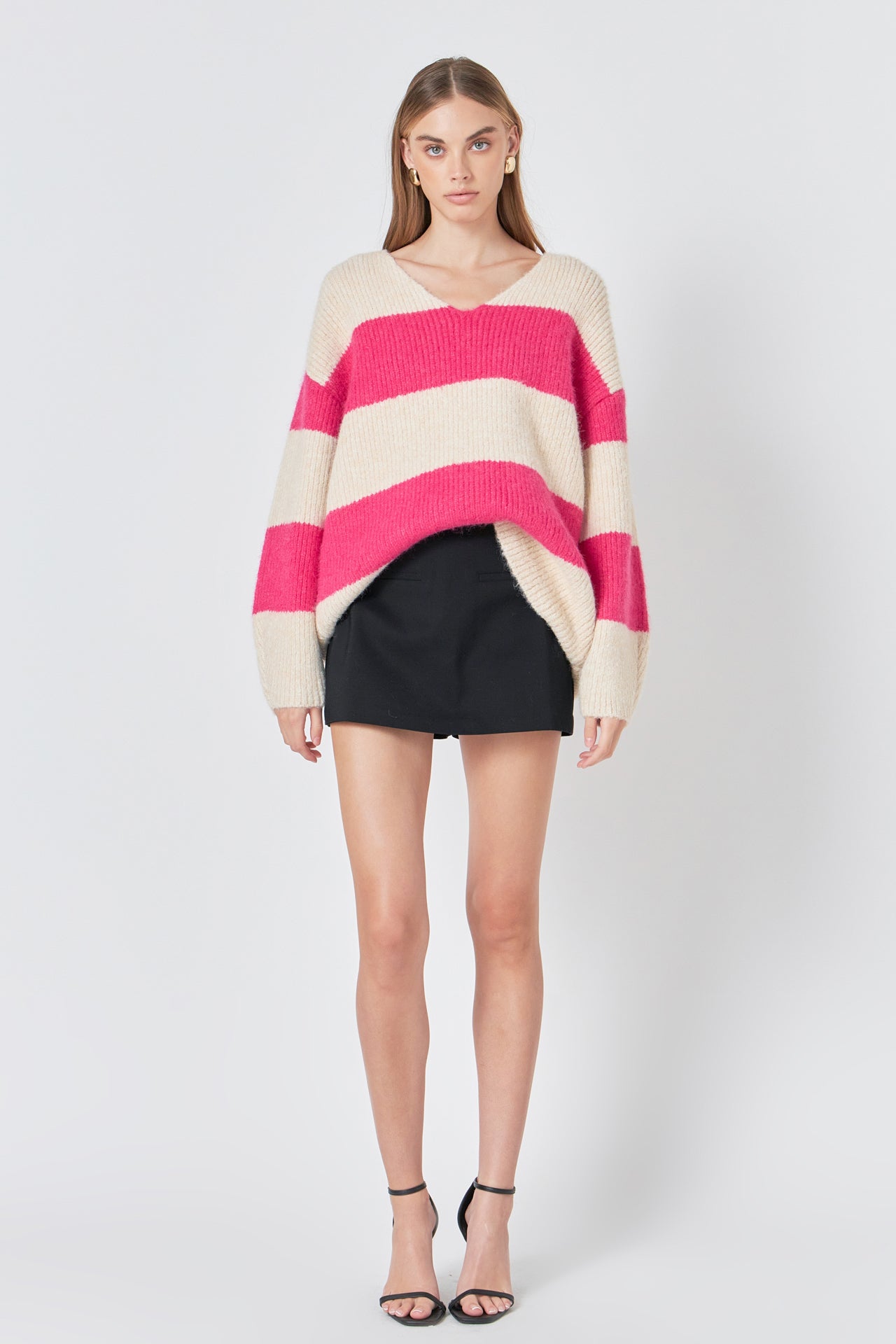 ENDLESS ROSE - Endless Rose - Fuzzy Striped Oversized Sweater - SWEATERS & KNITS available at Objectrare