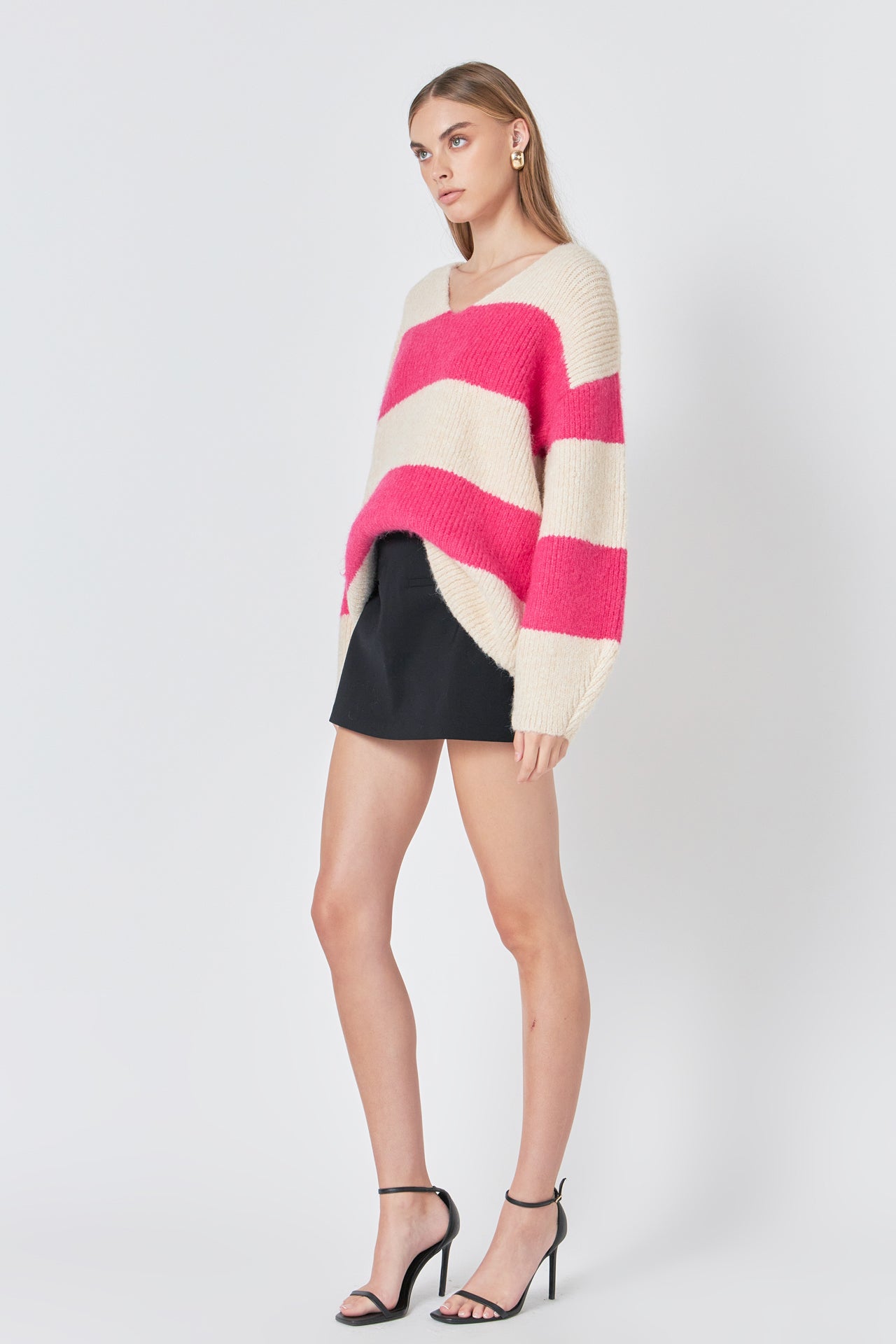 ENDLESS ROSE - Endless Rose - Fuzzy Striped Oversized Sweater - SWEATERS & KNITS available at Objectrare