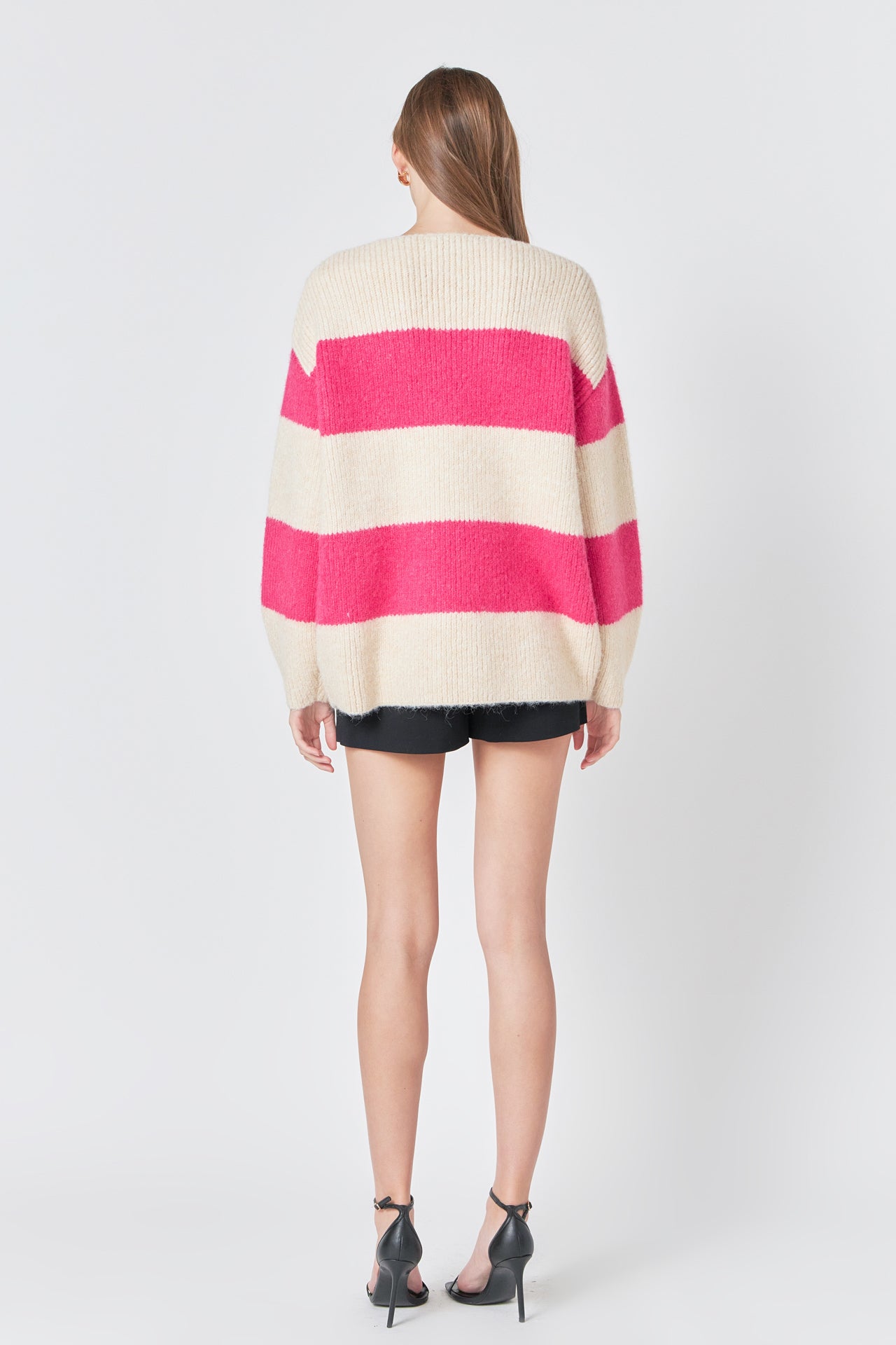 ENDLESS ROSE - Endless Rose - Fuzzy Striped Oversized Sweater - SWEATERS & KNITS available at Objectrare